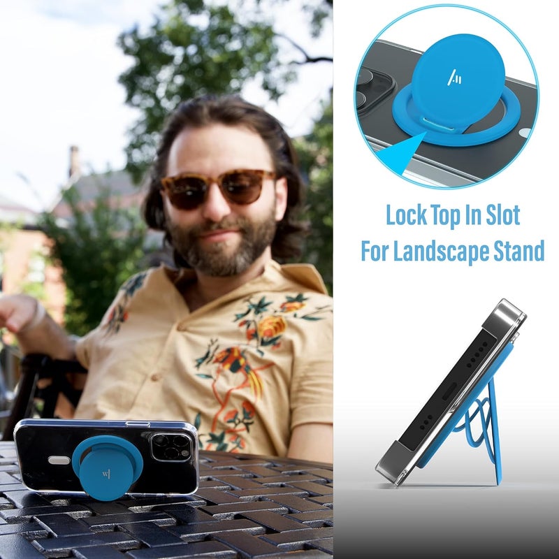 Tango Ultra Thin Grip for MagSafe: One Hand Open, Stand, 10x Expandable, Space Grade Steel, Removable for Wireless Charging. Half The Thickness, Twice The Fidget - Bright Blue - Image 4